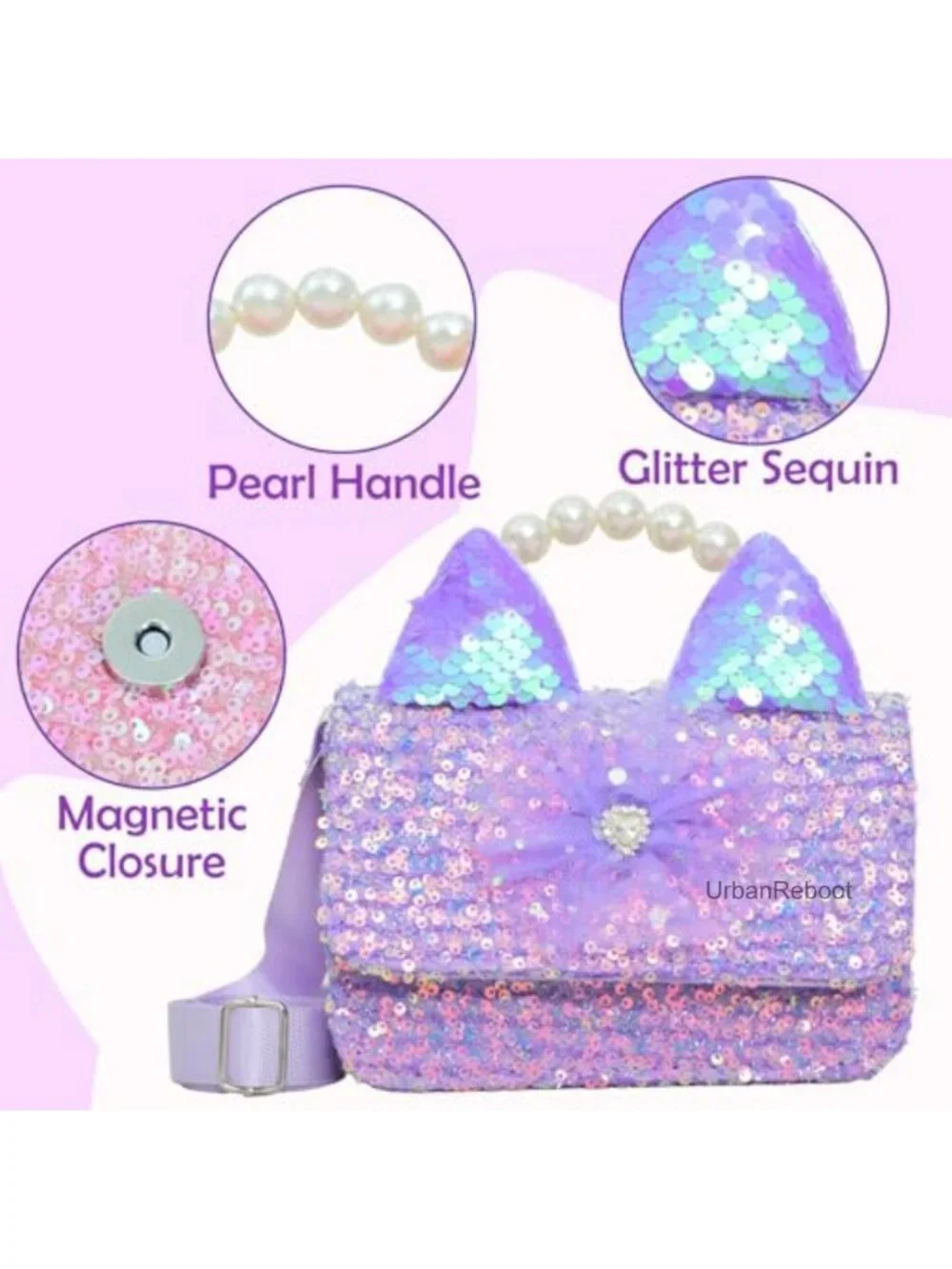 Girls Crossbody Purse Cat Bunny Handbag Sequin Mini Wallet for Little Kids